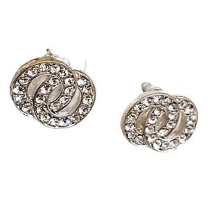 Simulated Diamonds INFINITY 1" Earrings Double Circle Silver Pierced Regency NEW